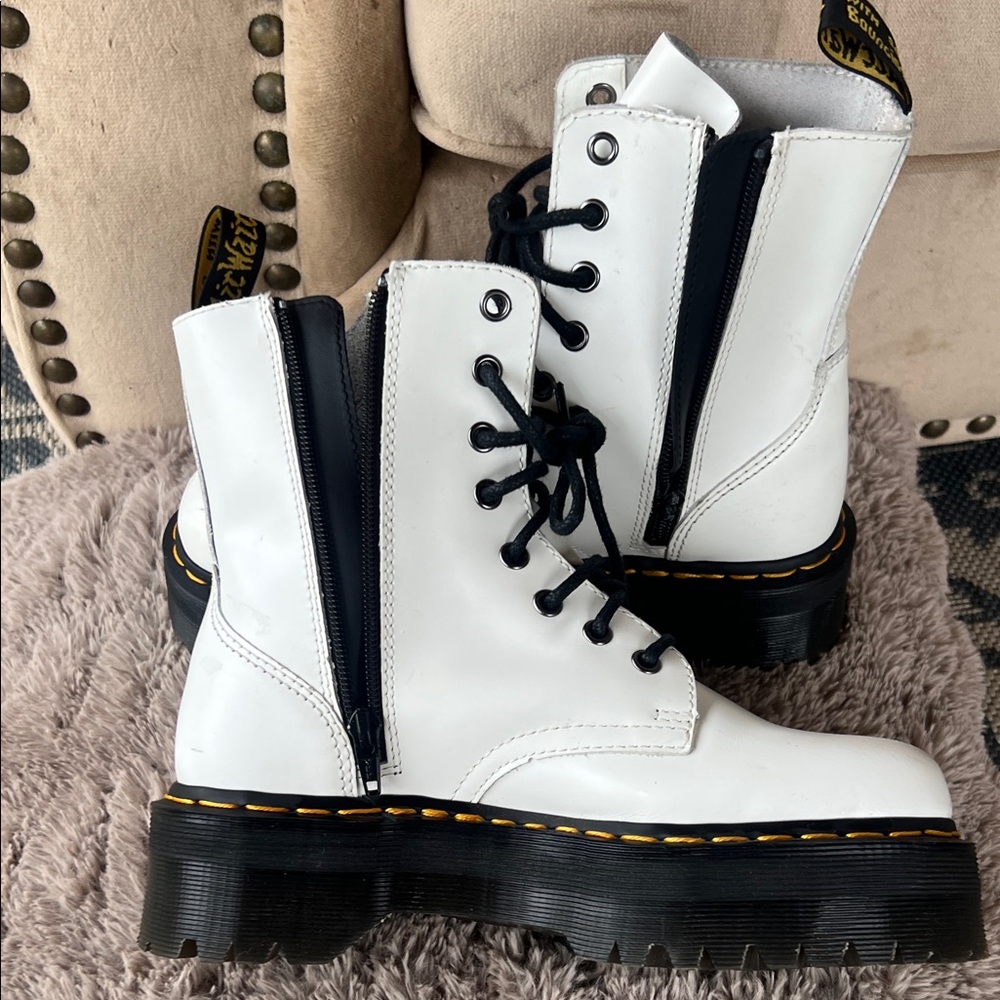 Dr. Martens White Platform Lace-Up Combat Boots with Black Laces - Picture 6 of 11
